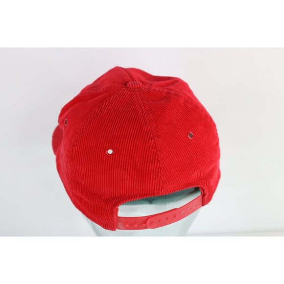 Vintage 90s Streetwear Faded Spell Out Bob Evans Corduroy Snapback Hat Cap Red - Picture 5 of 9